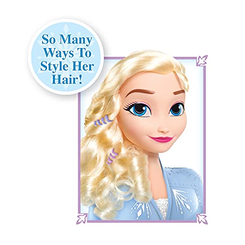 Disney Frozen Deluxe Elsa Styling Head, Blonde Hair, 30 Piece Pretend Play Set, Wear and Share Accessories, by Just Play